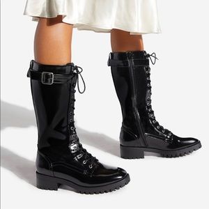 Shoe Dazzle Black Lace Up Boots